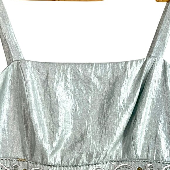 Davids Bridal Silver Tiered Ruffle Cocktail Dress 14 Mother of Bride - Picture 4 of 13